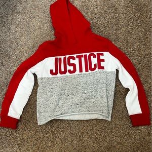 ⭐️EUC - Justice - Red, White & Gray Cropped Hooded Sweatshirt - Girls Size 10